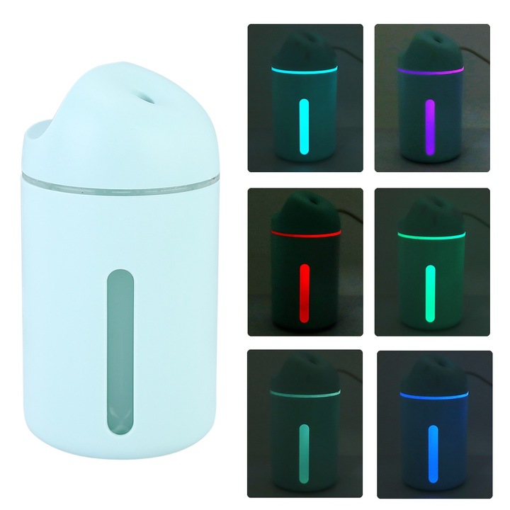 Mini párásító, longziming, űrtartalom 320ml, kék színű, méretek 7x15cm