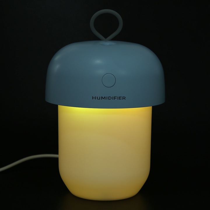 300ml Mini USB párásító éjszakai fény otthonra, irodába, autóba, hordozható légpárásító frissítő (kék)