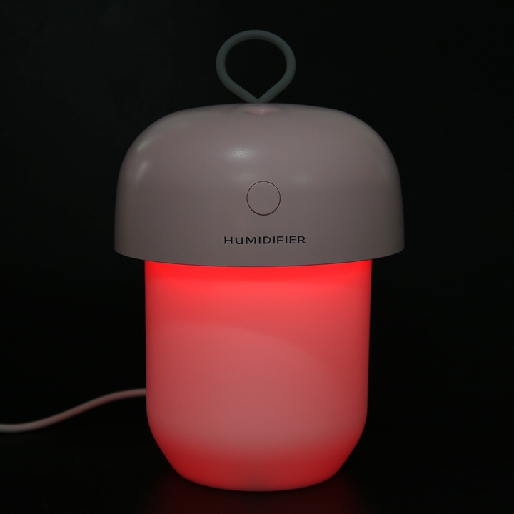 Mini párásító 300 ml, longziming, 2 az 1-ben éjszakai fénnyel, hordozható, rózsaszín, 9,8 x 12,5 cm