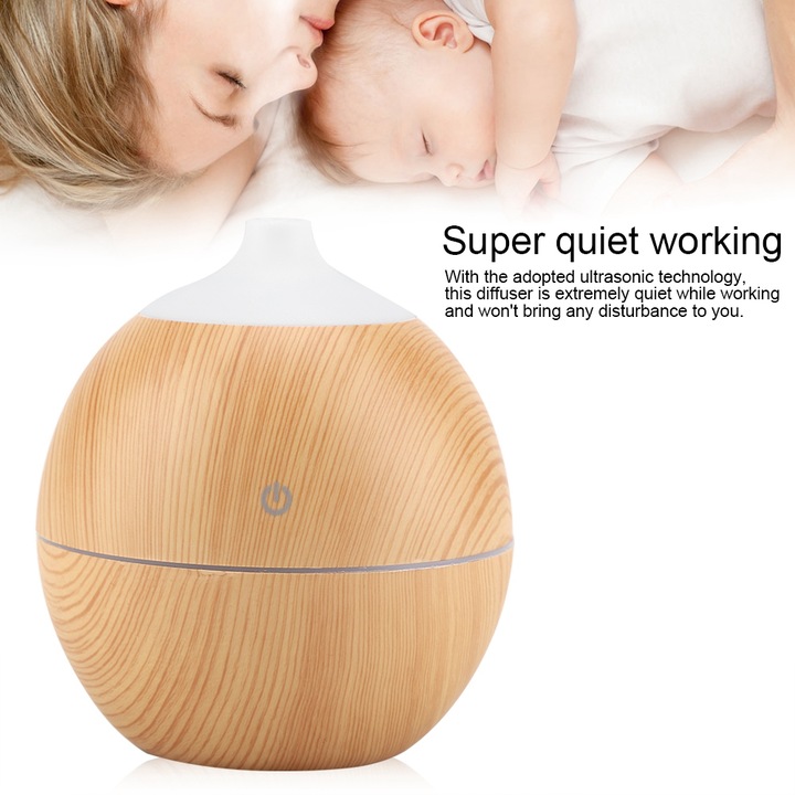 130ml-es multifunkcionális párásító aromaterápiás párásító aroma diffúzor éjszakai fény (világos fa)