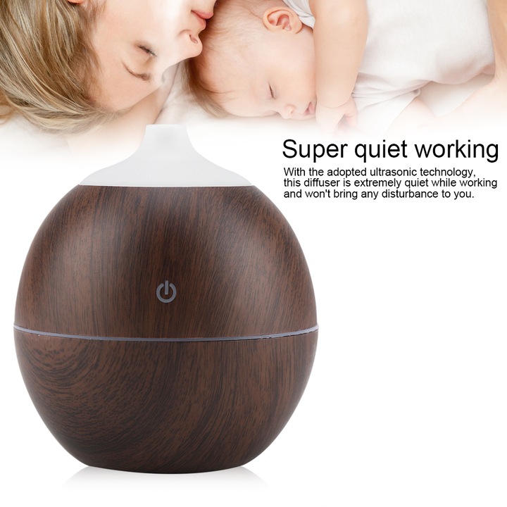 Multifunkciós párásító, longziming, 130ml, fa kivitel, LED világítás, 10.3x10.3x11.6cm