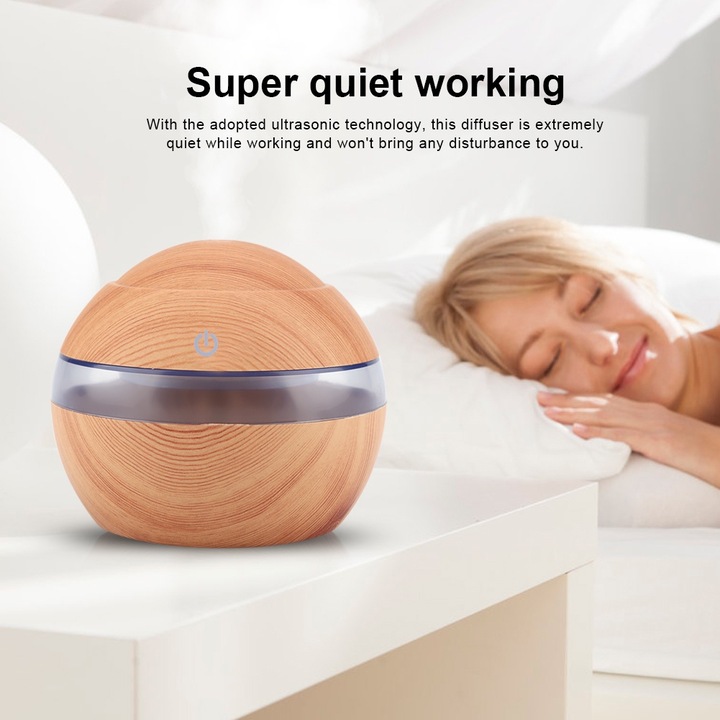 300ml USB Super Quiet aromaterápiás párásító olaj aroma diffúzor Night Neighbor (világos fa)
