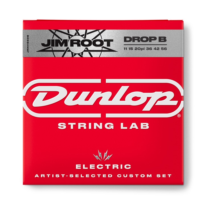 Coarde chitara electrica, Dunlop, Jim Root Signature, Optimal pentru acordarea Drop B, dimensiunea 11-56, rosu