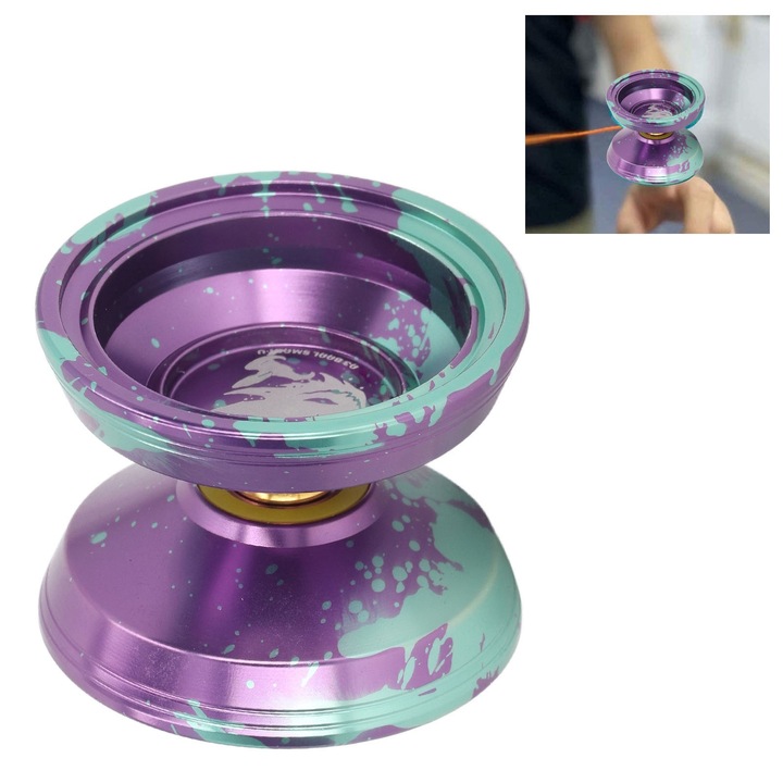 Alumíniumötvözet jojó, Jormftte, 5.5x5.5x4cm, nagy teljesítmény, elegáns design, zöld/lila