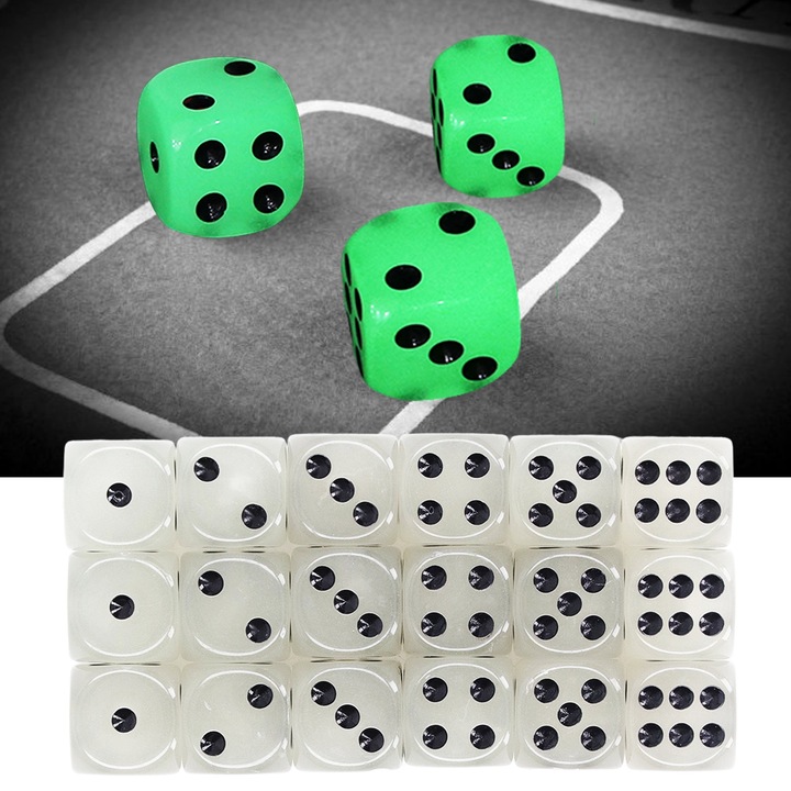 Jormftte 18 db világító kocka készlet, 14 mm, akril, partikhoz, társasjátékokhoz