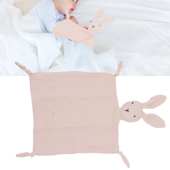 Jormftte babatakaró, pamut, nyuszis design, rózsaszín, 28x28cm