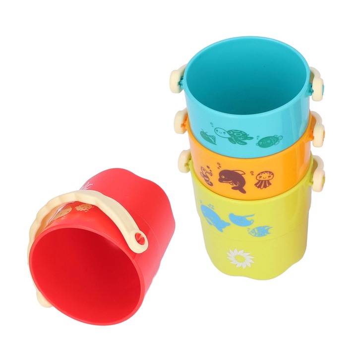 Fürdőjáték szett 4 vödör, Jormftte, műanyag, különböző színek, 6 hónap+