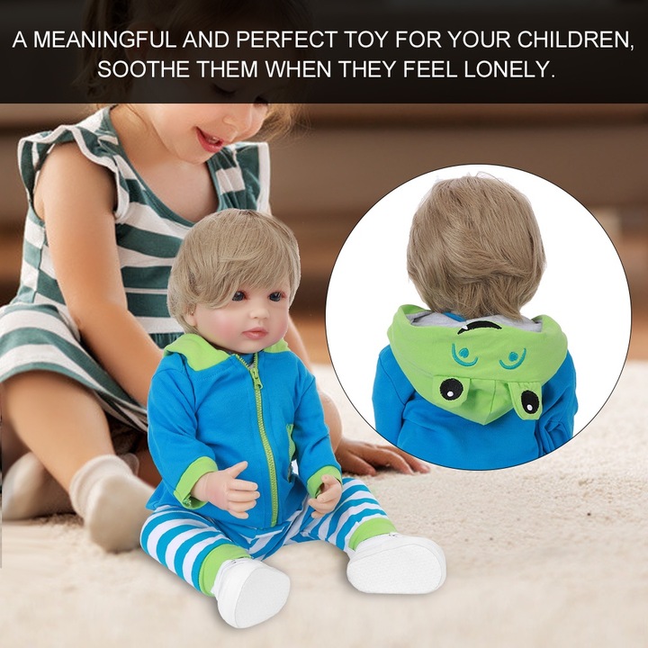 Teljes testű szilikon fiú baba Valósághű gyerekbaba babajáték születésnapi ajándék 55cm szőke haj