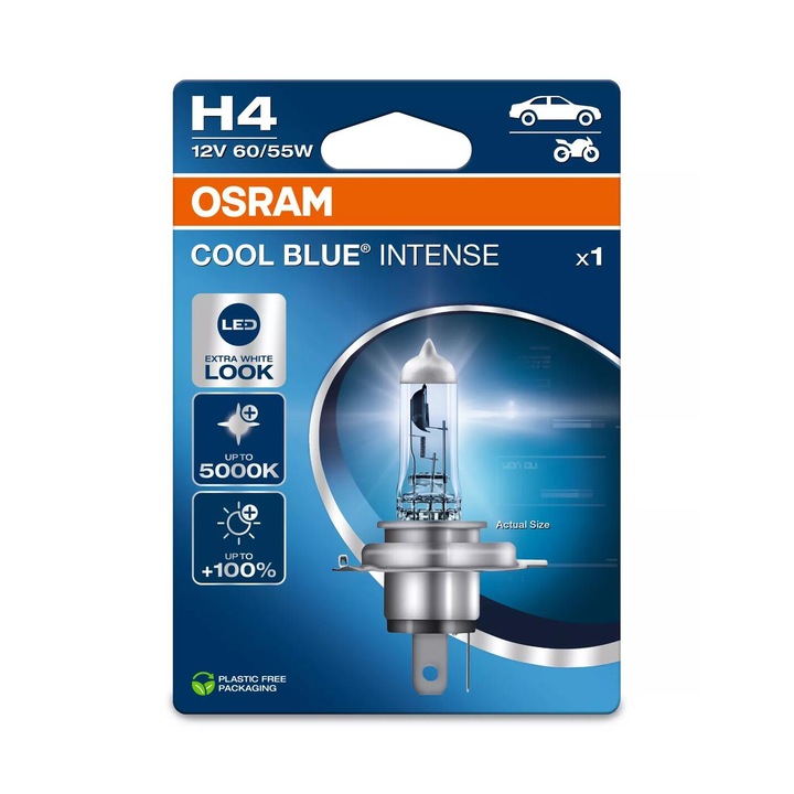 Bec auto far halogen Osram H4 Cool Blue Next Gen +100% 60/55W 12V, 1 Bucata