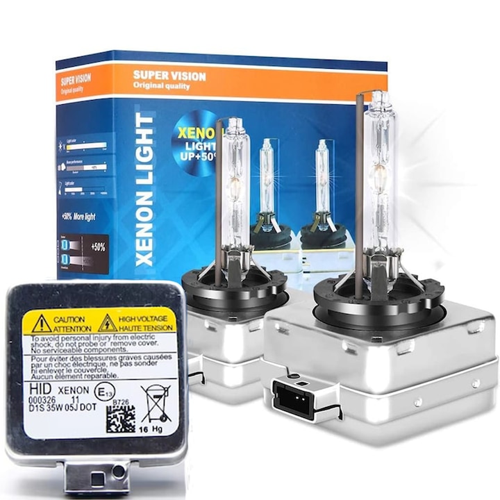 Set 2 Becuri Xenon D1S/D1R, Putere 35W, HID, 6000k, pentru Faruri Auto, IP68 Impermeabil, 12V, 3800Lmn, +200%, pk32d-2