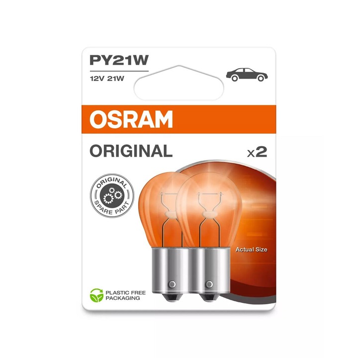 Set 2 Becuri PY21W Osram Original Blister culoare Galbena Pentru Semnalizare