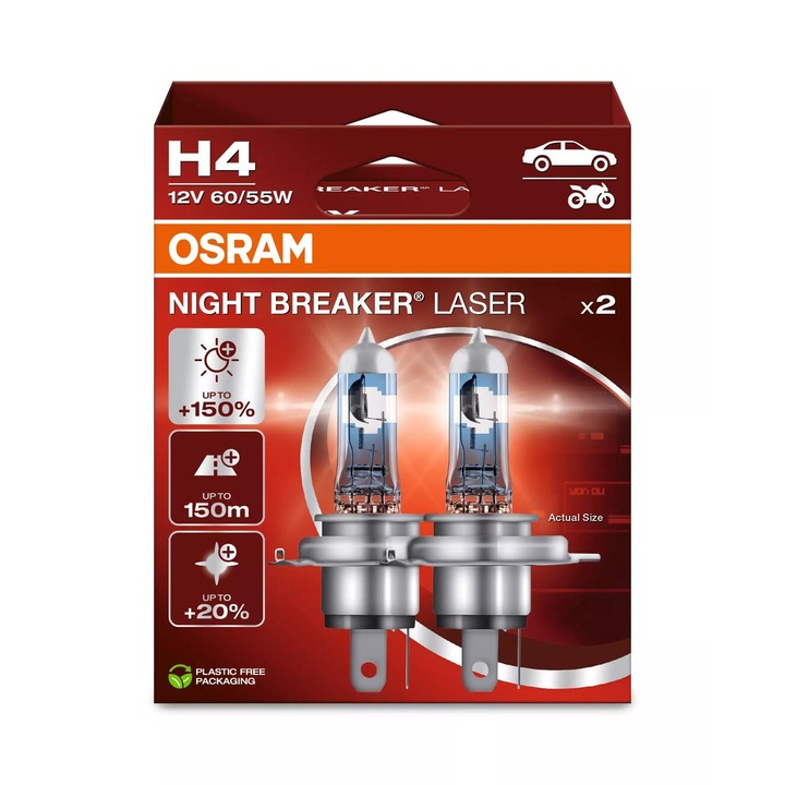 Крушка Osram H4 Night Breaker Laser +150% ,60/55W, 12V, 2 броя