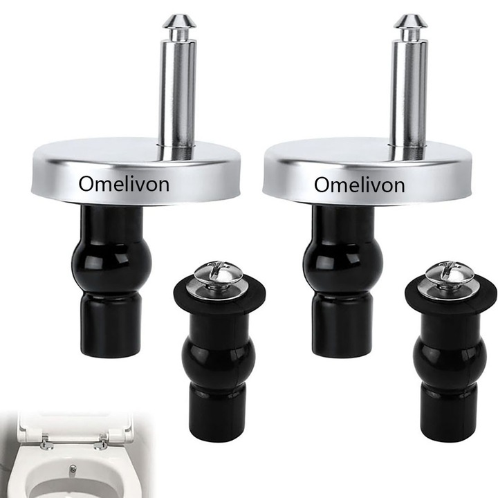 Set de 2 fixari capac toaleta, 4 suruburi, inox/cauciuc, universal, argintiu, Omelivon®