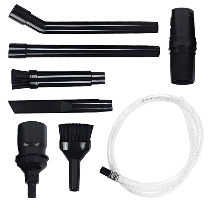 Set 8 Mini Accesorii NewEvo® pentru Aspiratoare cu Diametru 30mm, 32mm, 35mm, 38mm, Montare Universala, Adaptoare Incluse, Perfect pentru Spatii Mari si pentru Spatii Inguste, Negru