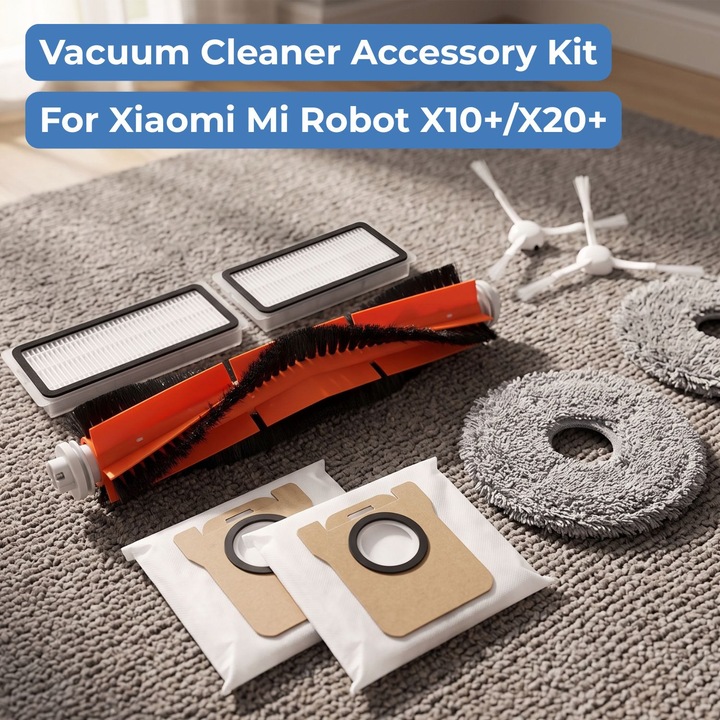 Set accesorii de curatare, AreoSe, pentru aspiratoarele Xiaomi X10+ X20+, 2 filtre HEPA, mop si perie