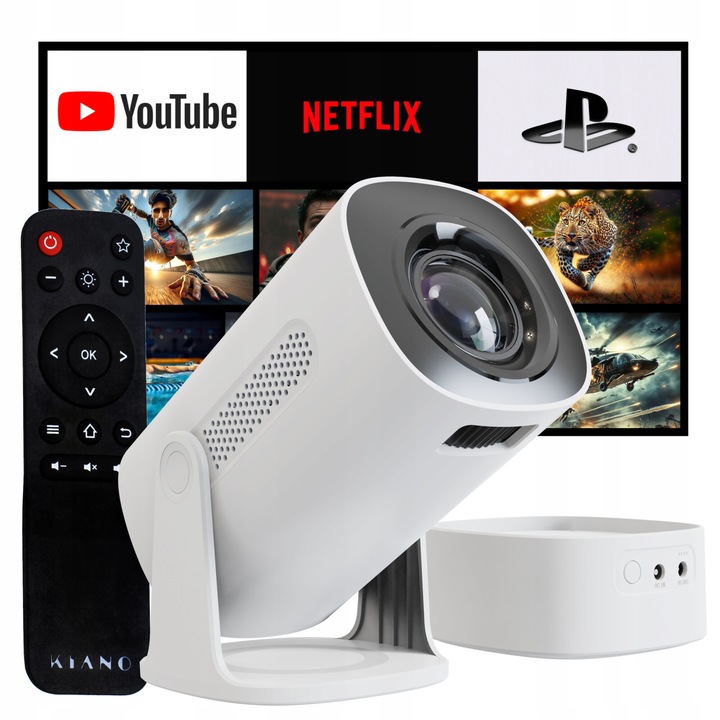 Kiano Vision - Преносим проектор, 1280 x 720 HD, Smart TV, Android 11, Външна батерия