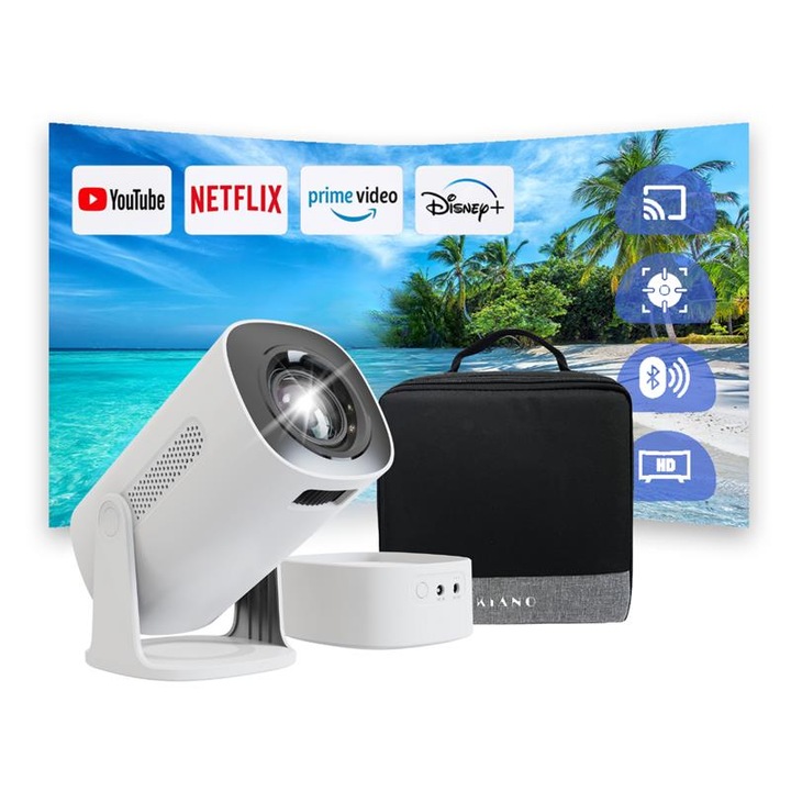 Kiano Vision - Proiector portabil | 1280 x 720 HD | Smart TV | Android 11 | Baterie externa |