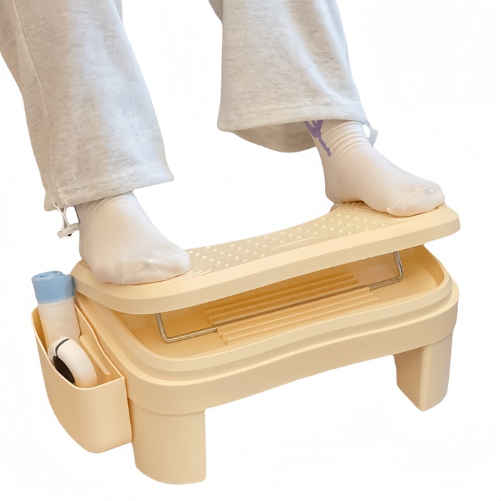 Taburet sub birou, taburet multifunctional, taburet confortabil cu 7 inaltimi reglabile, potrivit pentru acasa si la birou, amelioreaza durerile de spate, talie, genunchi，galben