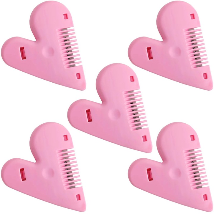 Set de 5 foarfeci de tuns portabile, instrument de modelare intima in forma de inima, roz, 6.8x7.8cm