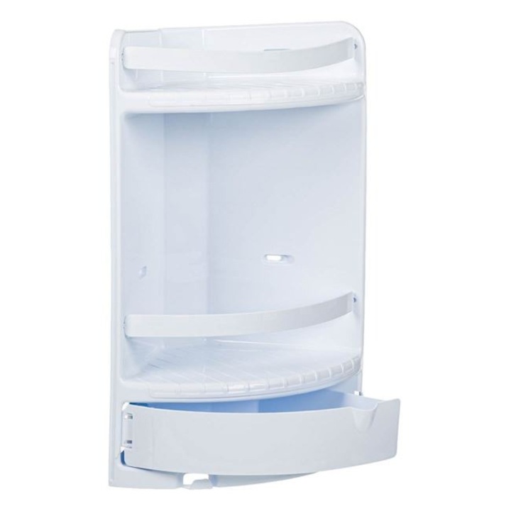 Antbro® fehér műanyag sarokpolc fürdőszobába, fiókkal, 29x18x41cm