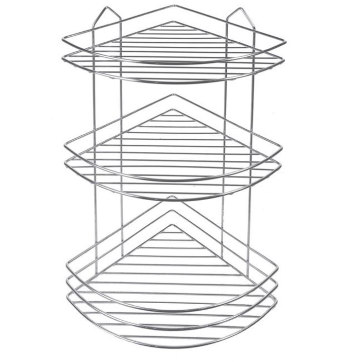 Raft de colt pentru baie Antbro® cu 3 nivele, metalic, argintiu, 23x23x47cm