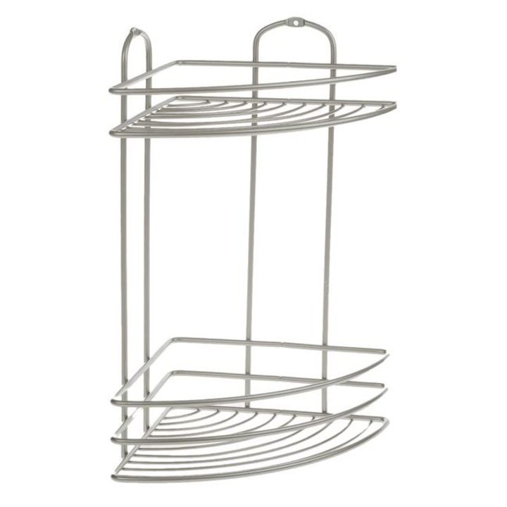 Raft de colt pentru baie Antbro® din inox, cu 2 nivele, argintiu, 21x21x28cm