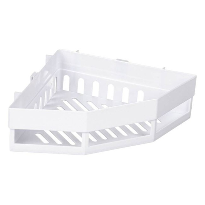 Antbro® sarokpolc fürdőszobába, két öntapadós alappal, fehér műanyag, 27x19x6cm