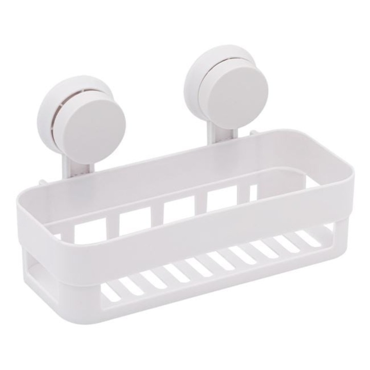 Antbro® műanyag fürdőszobai polc két tapadókoronggal a rögzítéshez, fehér, 26x11x7cm