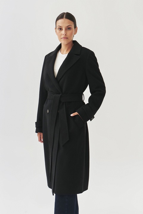 Tatuum, Palton din amestec de lana cu doua randuri de nasturi, Negru