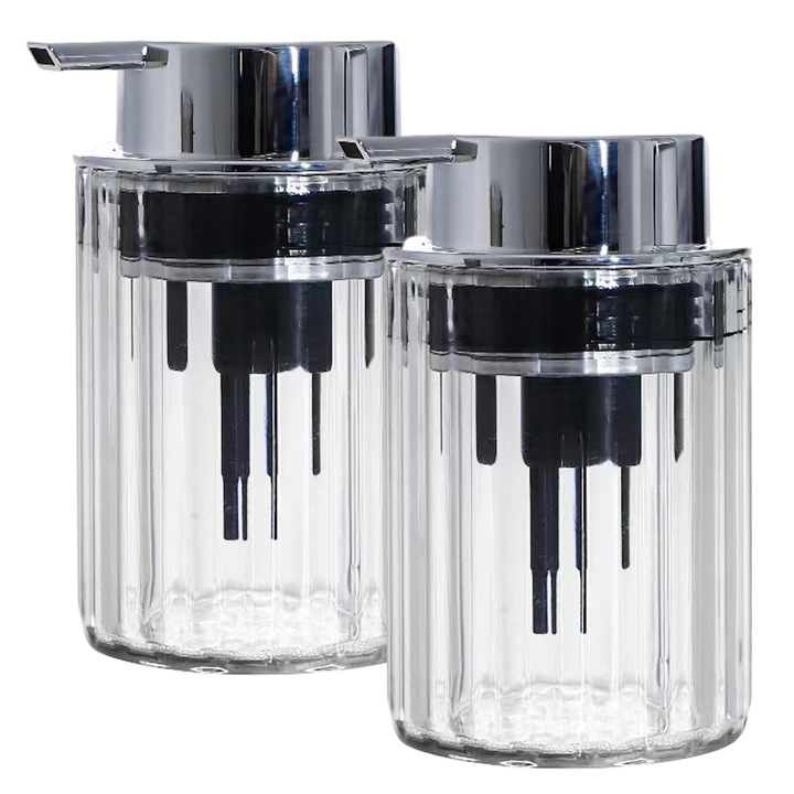 Habos szappanadagoló, 2 darabos készlet, világos átlátszó és szürke, műanyag