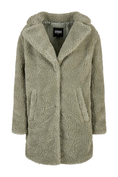 Urban Classics, Haina supradimensionata din blana sherpa sintetica cu buzunare oblice, Verde feriga, M