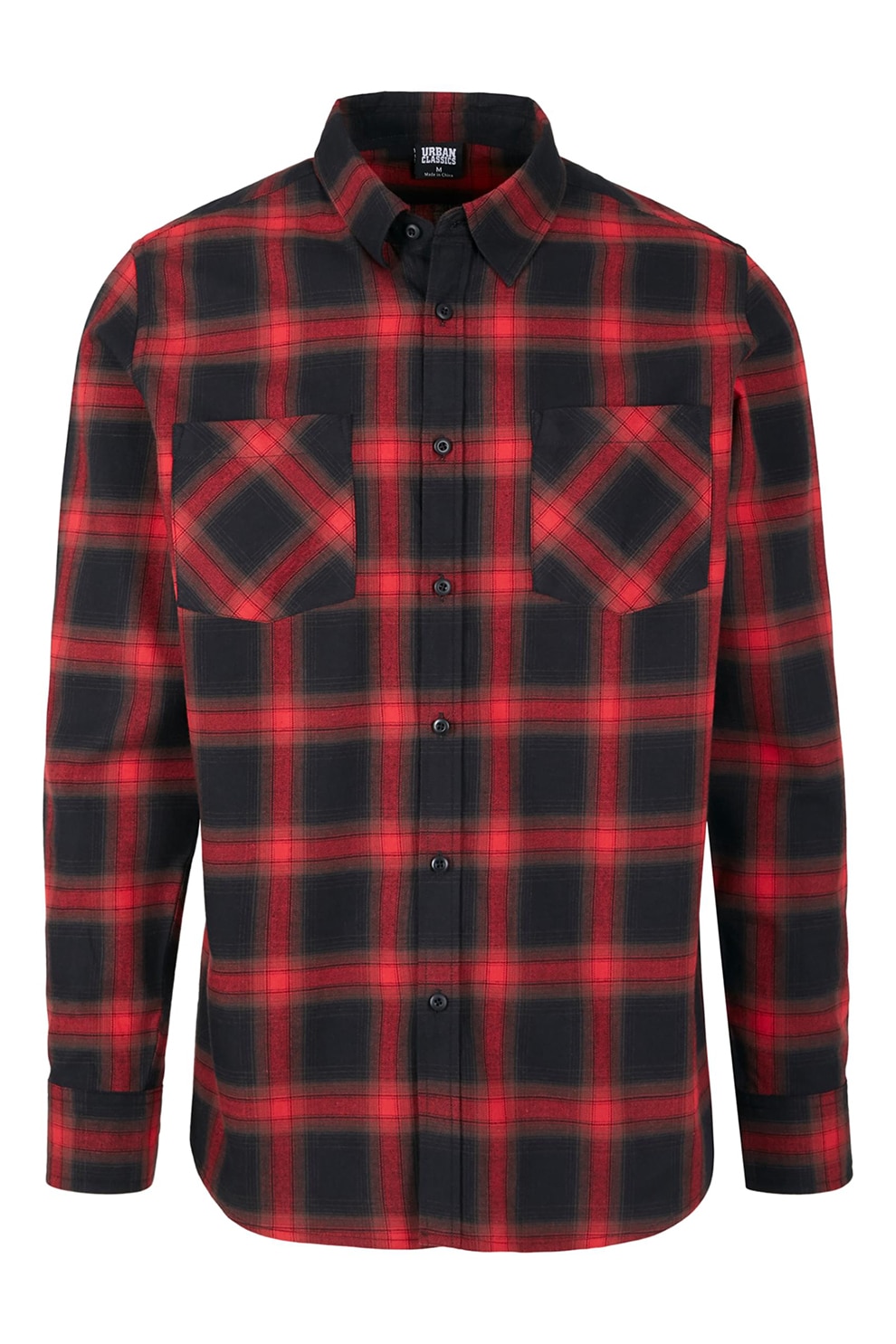 Urban Classics, Camasa cu model in carouri si buzunare aplicate, Rosu, Negru, L