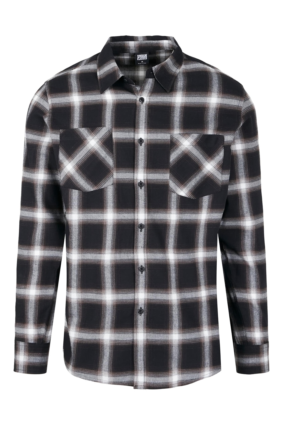 Urban Classics, Camasa cu model in carouri si buzunare aplicate, Alb, Negru, XS