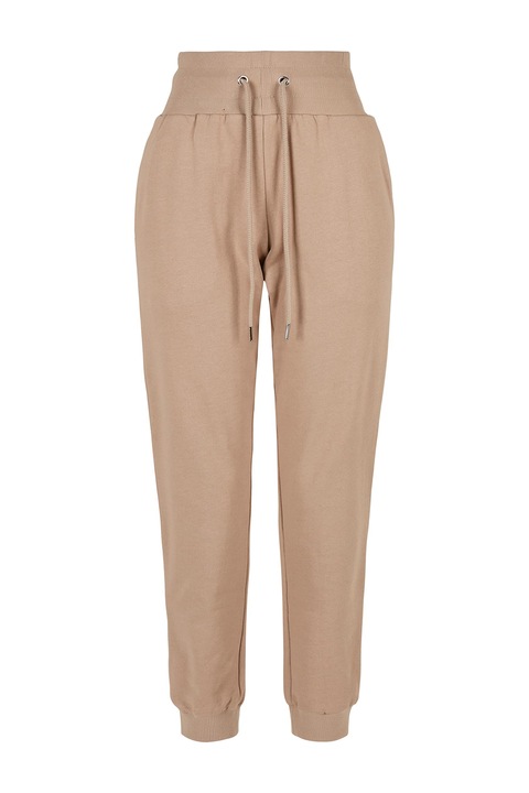 Urban Classics, Pantaloni de trening cu talie inalta si snur de ajustare, Bej, S