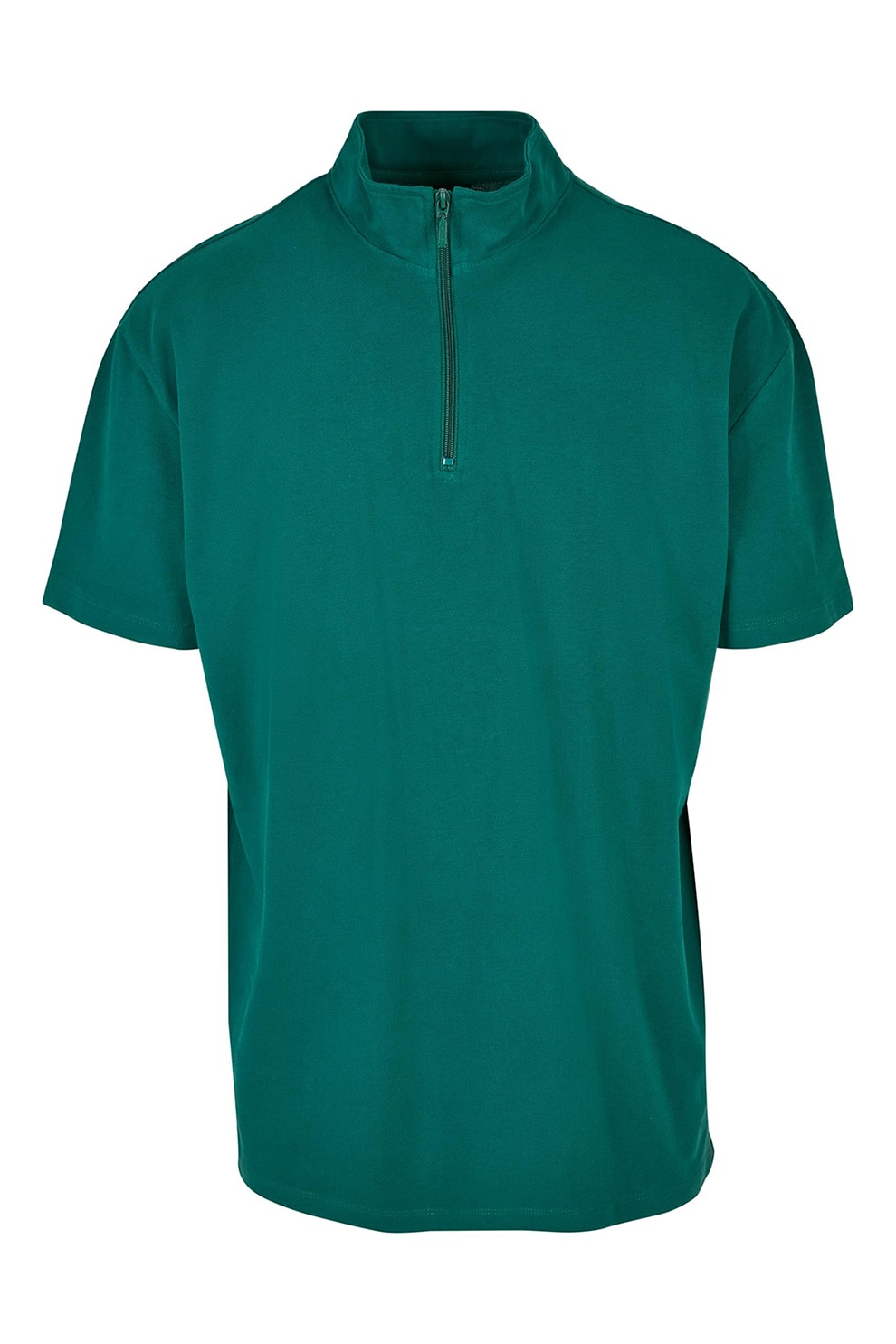 Urban Classics, Tricou din bumbac cu fermoar scurt si model uni, Verde, L