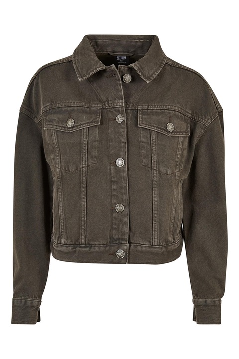 Urban Classics, Jacheta din denim cu buzunare pe piept, Verde inchis