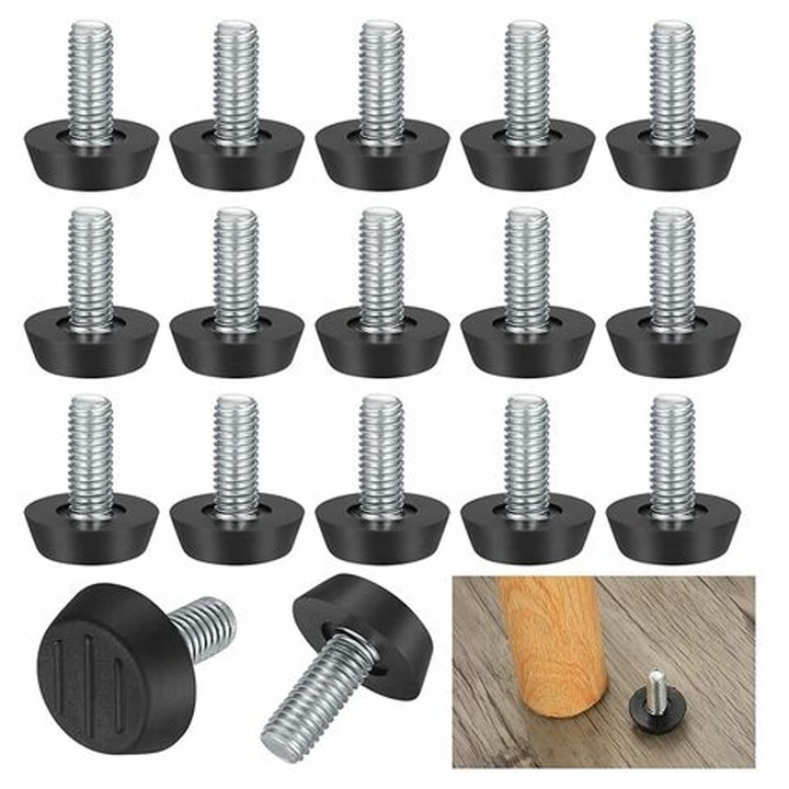 Комплект от 22 крака за мебели, Starlight, регулируеми, метал, гума, 23x27 мм