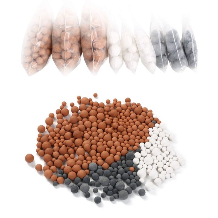 Filtru de calcar pentru dus, Enforose, set 9 bile minerale, 3 dimensiuni, multicolor, 5-6mm