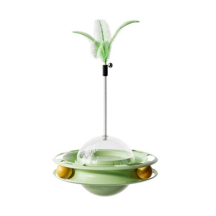 Macskajáték készlet 4 az 1-ben, háromszínű labda, ugratóbot, 18x16,5x10 cm, zöld