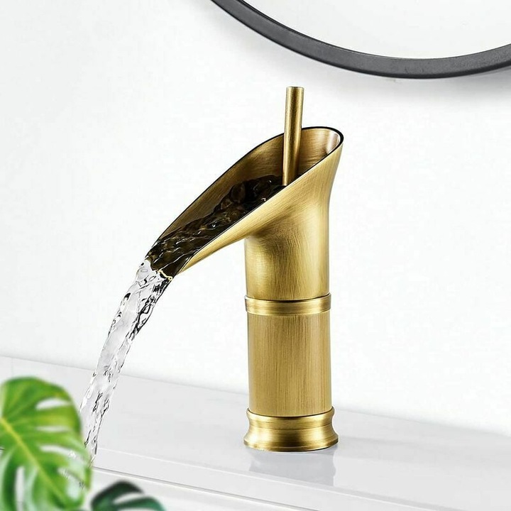 Moon-Cascade fürdőszobai csaptelep, antik bronz, elegáns dizájn, meleg és hideg víz