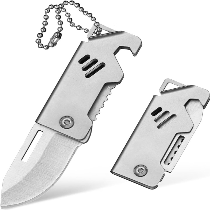 Сгъваем нож с ключодържател, неръждаема стомана, 85 мм, сребрист, 3 в 1