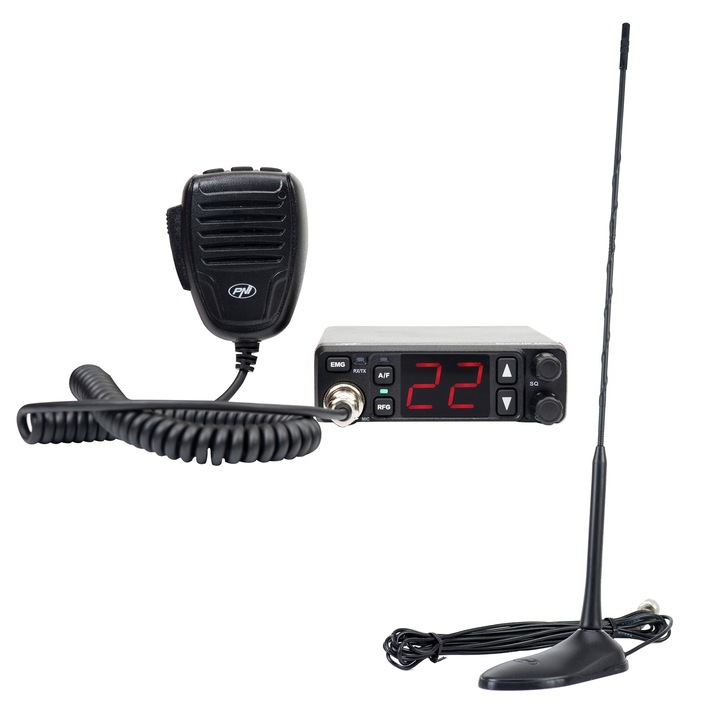 Радиостанция CB PNI Escort HP 5500 и антена CB PNI Extra 45, 45 см, SWR 1.0, 26-30MHz, 150W, черна