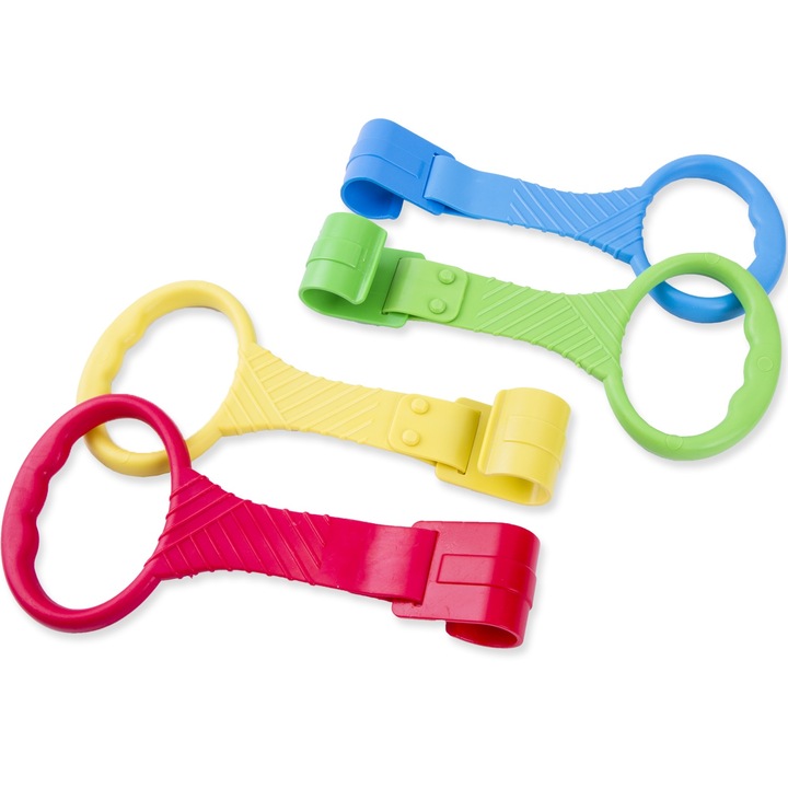 Set 4 Inele TREPO, Manere de Sustinere si Ridicare pentru Patut sau Tarc Bebelusi, Ajuta la Invatarea Mersului, Multicolor