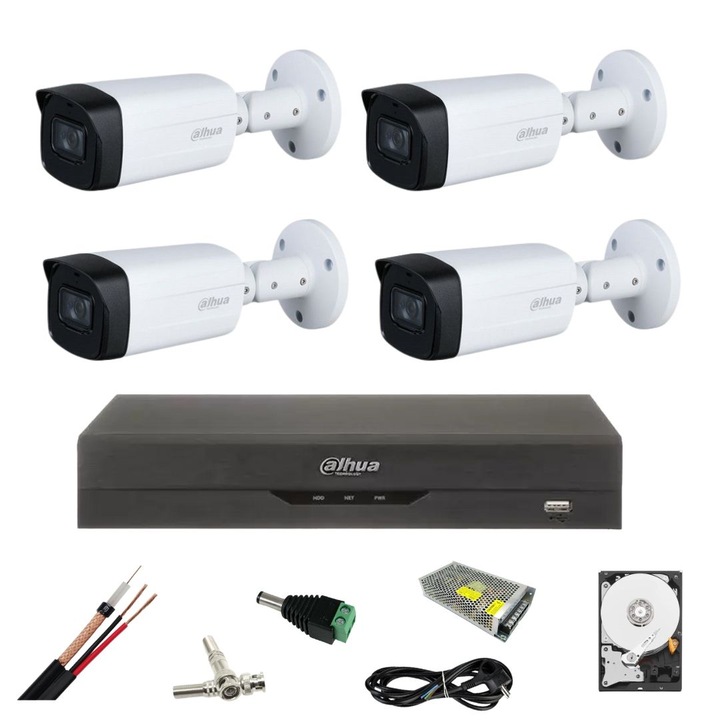 Dahua megfigyelő készlet 4 kamera Starlight 5 MP, IR 80 m DVR 5 MP, tartozékok Hard 1TB