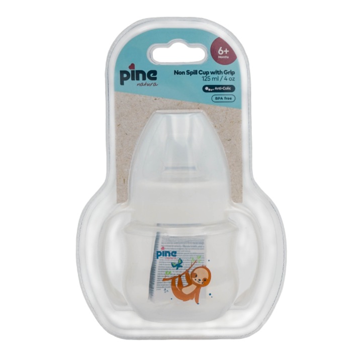 PN00124W - Cana anticolici cu maner, 6 luni+, Alb x 125ml Pine Natura x 1 buc