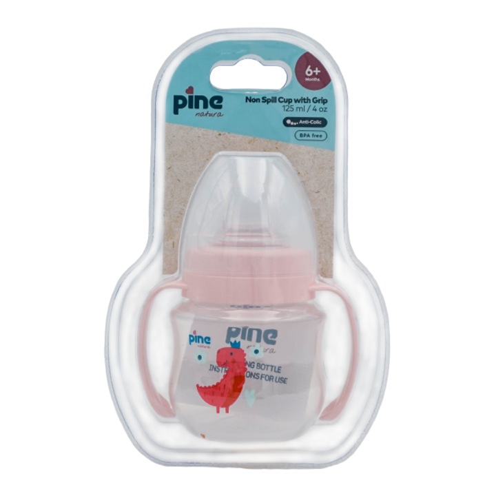 PN00124 - Cana anticolici cu maner, 6 luni+, Roz x 125ml Pine Natura x 1 buc