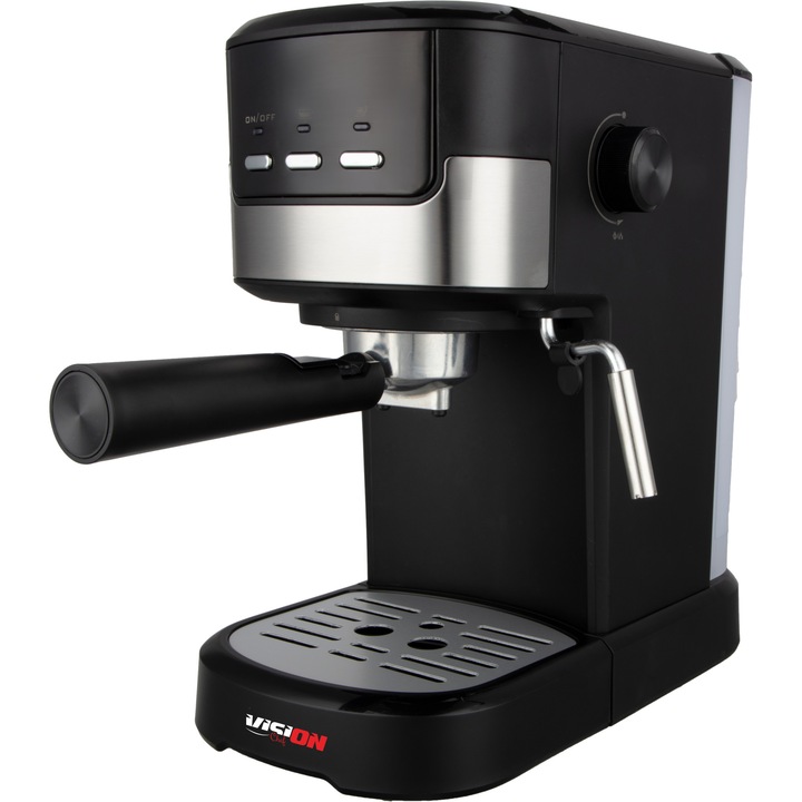 Ръчна еспресо машина Vision Chef VEM15N, 750 W, 15 бара, Функция за пяна, Двоен неръждаем филтър, Черен/Сребрист