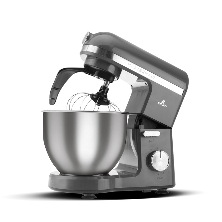Konyhai robotgép, Mastermaid Chef Pro Twin-Arm, Karaca, 1500 W, rozsdamentes acél tálka térfogata 5 l, 6 fokozatú, szürke