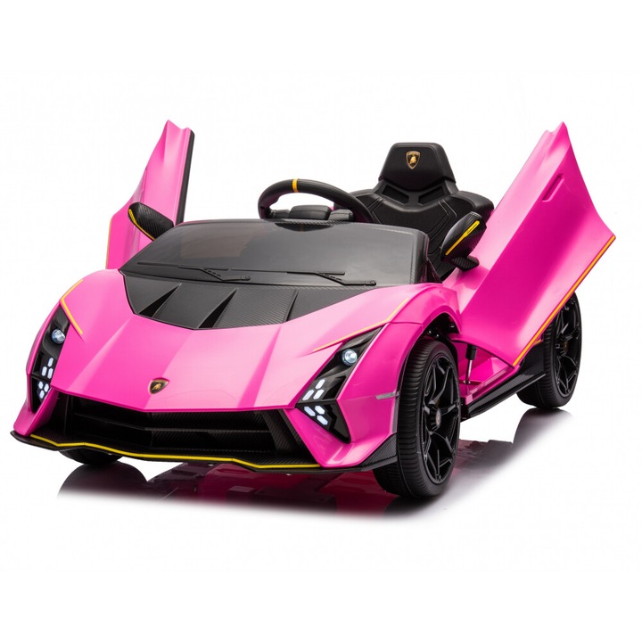 Masinuta electrica pentru copii Lamborghini Pink 70W cu echipare Premium si licenta, Roti din spuma Eva, Deschidere usi Lambo door, Lumini LED, Scaun piele, Suspensii, Slow Start, Telecomanda 2,4G, Centura siguranta, Pornire la buton