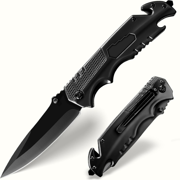 Сгъваем нож от неръждаема стомана, 23см, черен/сребрист, мултифункционален, 210гр